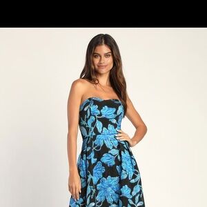 Floral wedding/Prom dress.color black and blue flowered.new with tags.